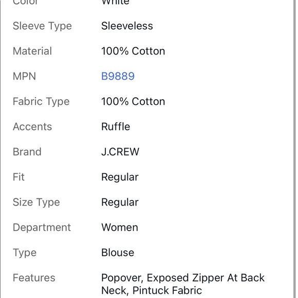 NWT JCREW Pin tuck / Pleated 100% Cotton White Top Size 6 - Picture 5 of 5